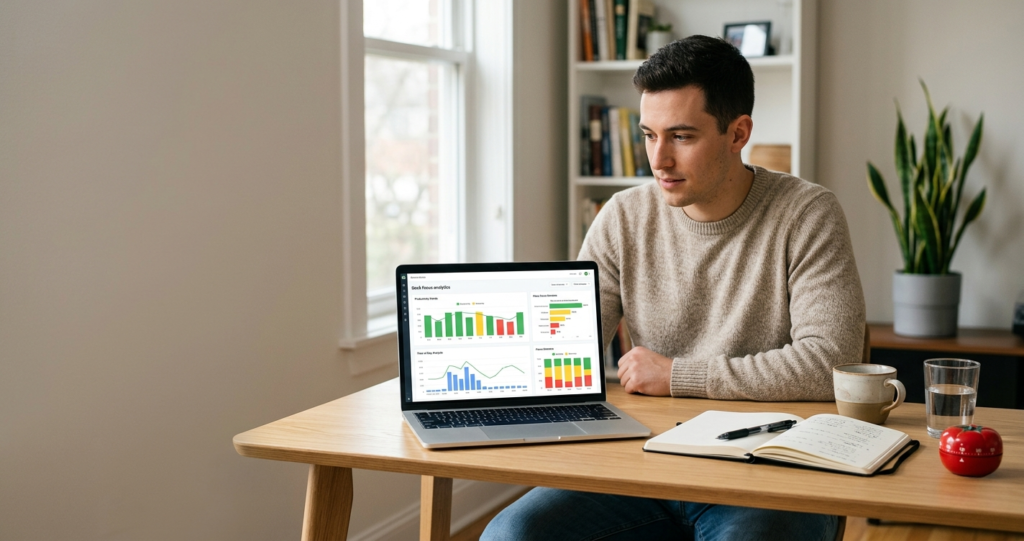 Focus analytics dashboard showing productive hours and focus tracking data